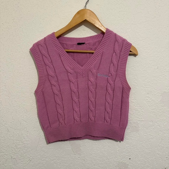 Pink Cable Knit Sleeveless Sweater Vest